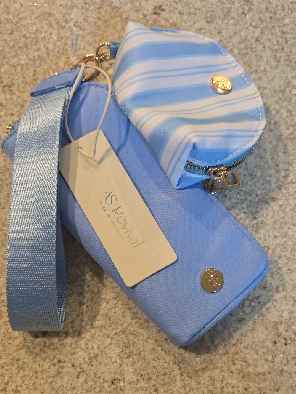 NWT Altard State AS Revival Light Blue Clutch Phone Bag with Striped Coin Pouch